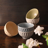12 oz 4.5" Japanese 5 - Piece Rice Bowl Gift Set - Fluted Matte Colors