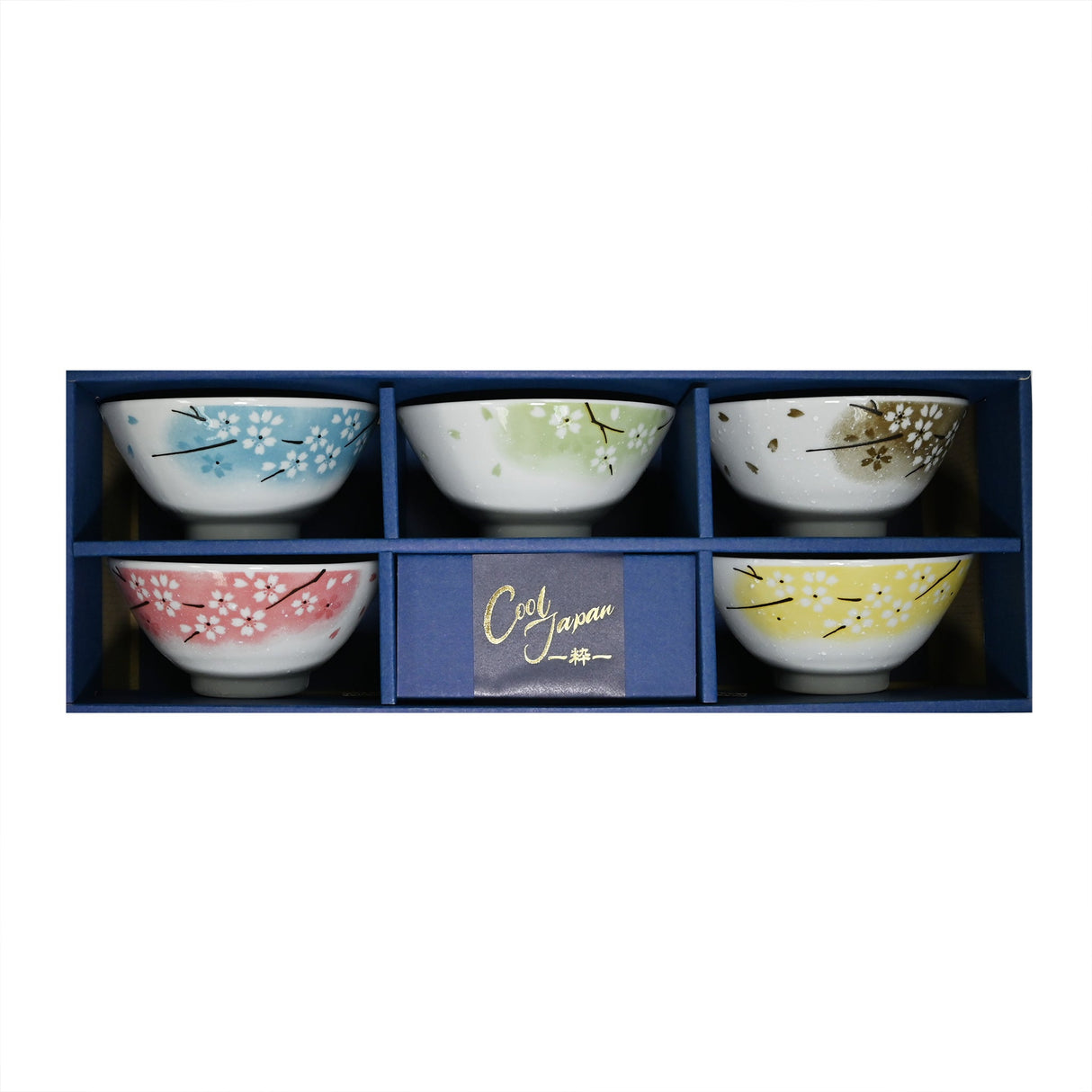 8 oz 4.75" Japanese 5 - Piece Rice Bowl Gift Set - Colorful Sakura Blossom