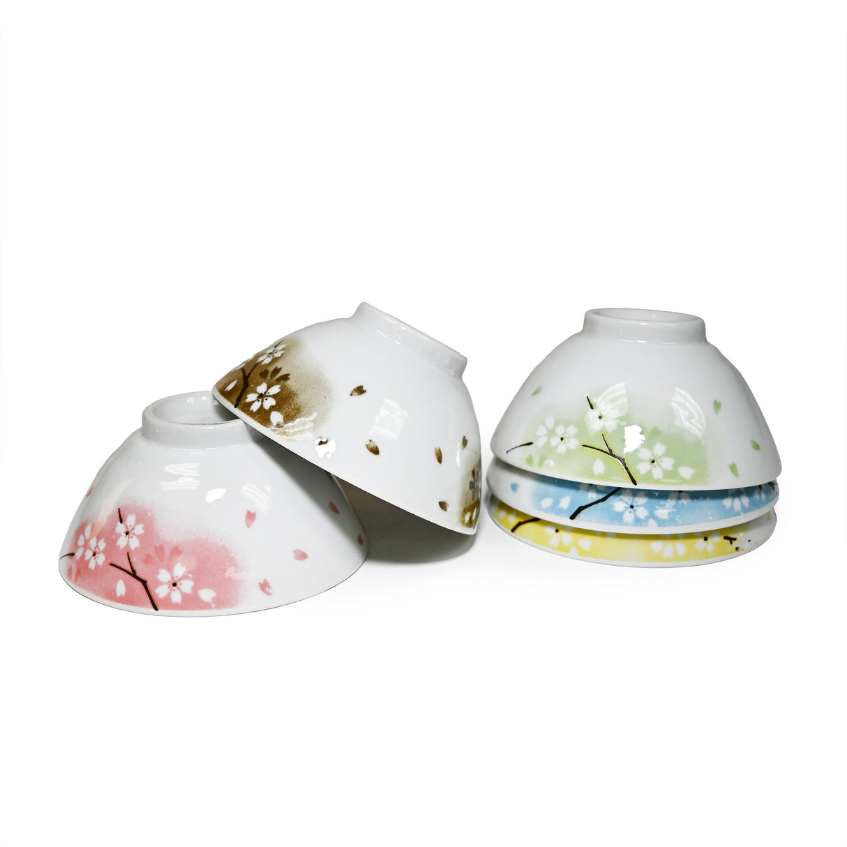 8 oz 4.75" Japanese 5 - Piece Rice Bowl Gift Set - Colorful Sakura Blossom