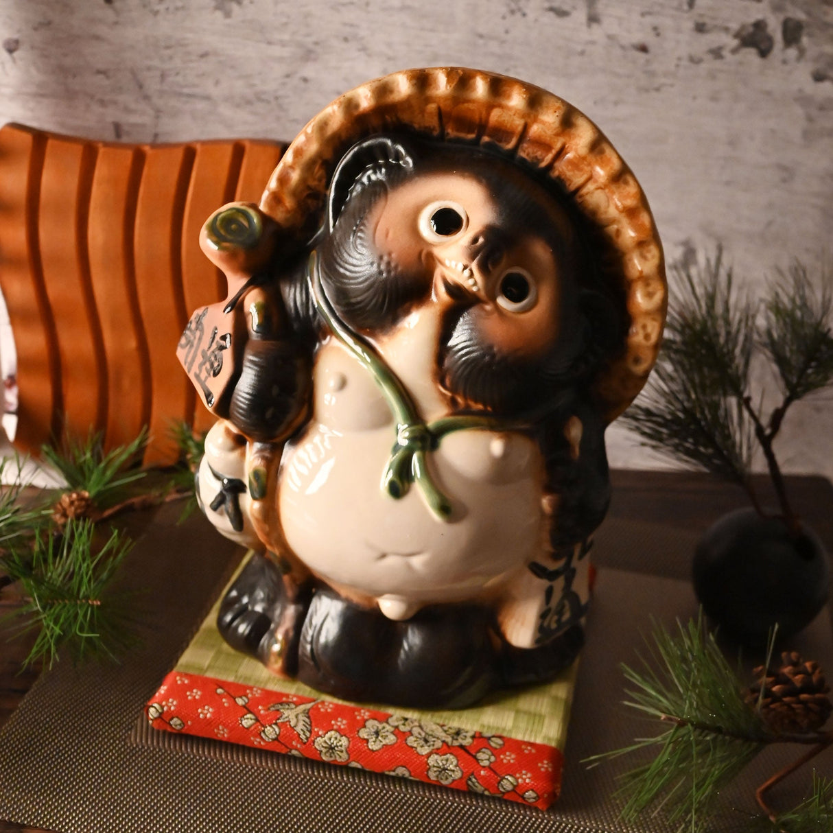 10.5" Japanese Shigaraki Lucky Tanuki Figurine